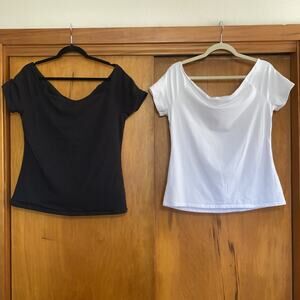 Lot Of 2 Boston Proper Tops White Black Mesh Lined Off Shoulder Stretch Pullover